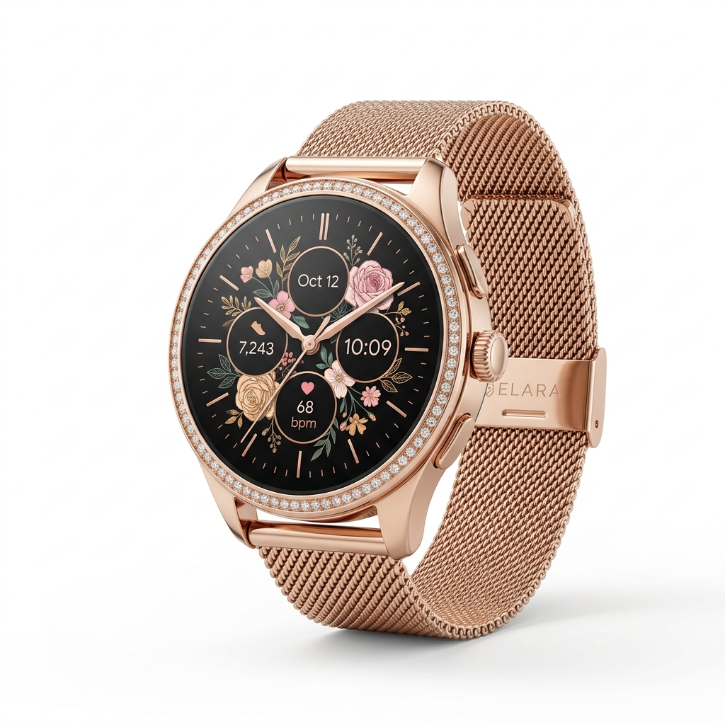 Elara Fashion Tech Elara Elegance Rose Gold Ladies Luxury Smartwatch, Rose Gold