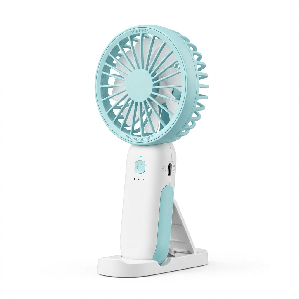Star Mobile Gadgets Rechargeable Portable Mini Hand Fan with Desk Base, Sky Cyan